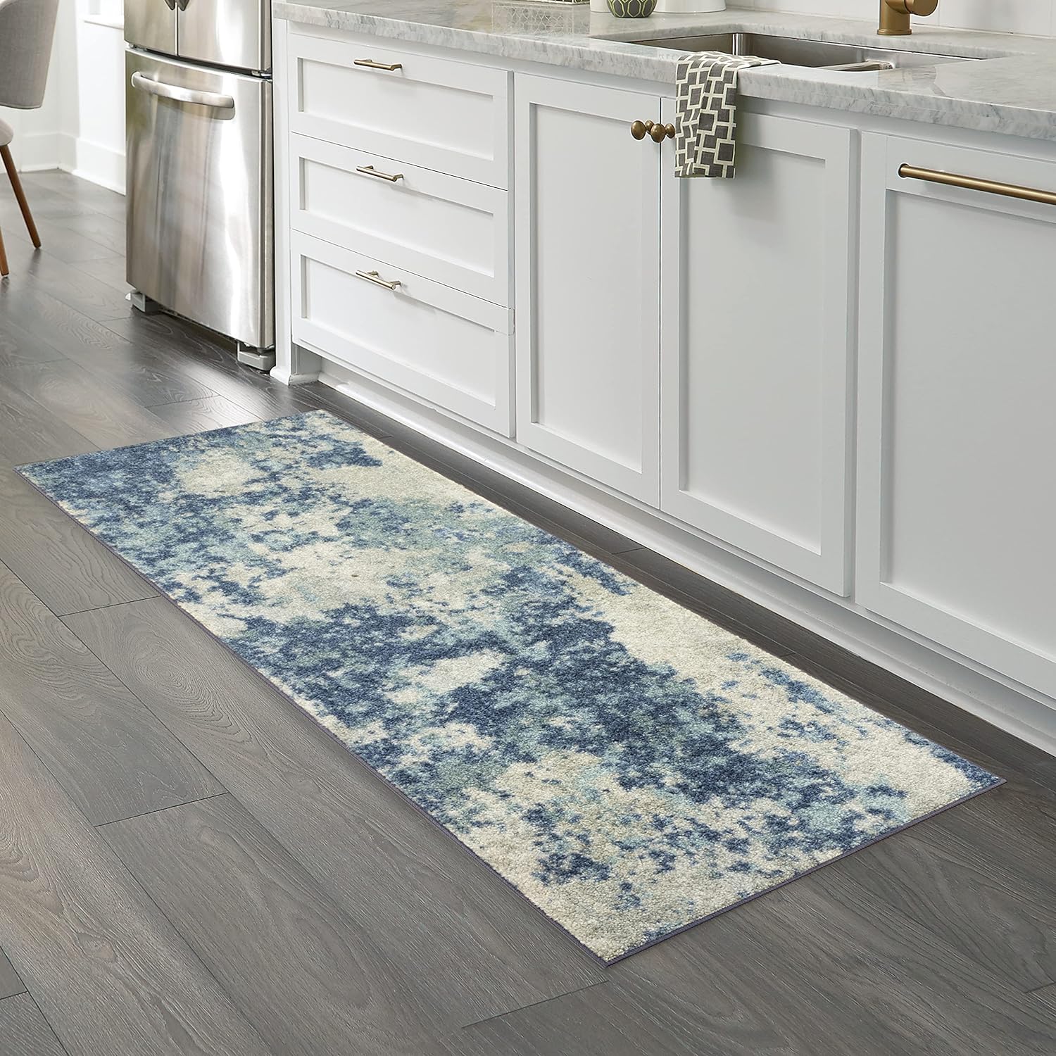 Maples Rugs Southwestern Stone Distressed Abstract Non Slip Runner Rug for Hallway Entry Way Floor Carpet [Made in USA], 2 x 6, Blue