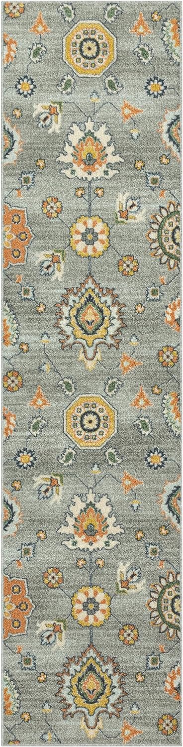 Maples Rugs Fleur Contemporary Motif Hallway Entryway Runner Non Skid Runner Rug [Made in USA], Radiant Grey, 2' x 8'