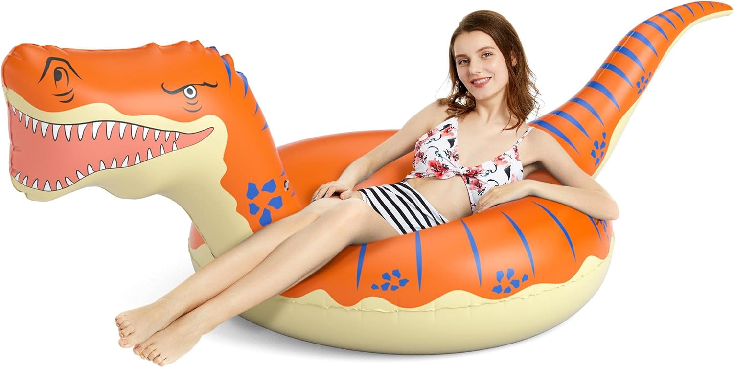 Jasonwell Inflatable Dinosaur Pool Float Tube for Boys Girls Adults 93'' T-Rex Floatie Summer Beach Swimming Pool Inflatables T-Rex Ride on Party Pool Raft Lounge Kids Tyrannosaurus Rex Dinosaur Toys