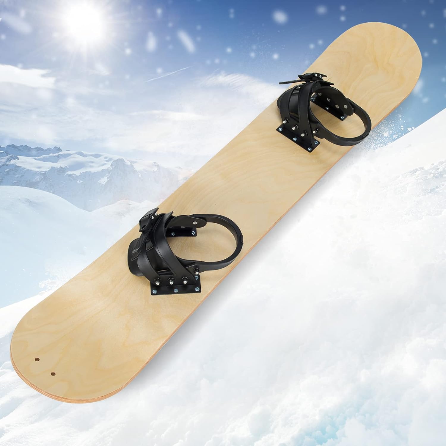 GYMAX Wooden Snowboard, Skateboard for Snow with Step-in Binding & 2 Pulling Holes, All Skill Level Foot Deck for Skiing, Adults Youth Kids Over 5