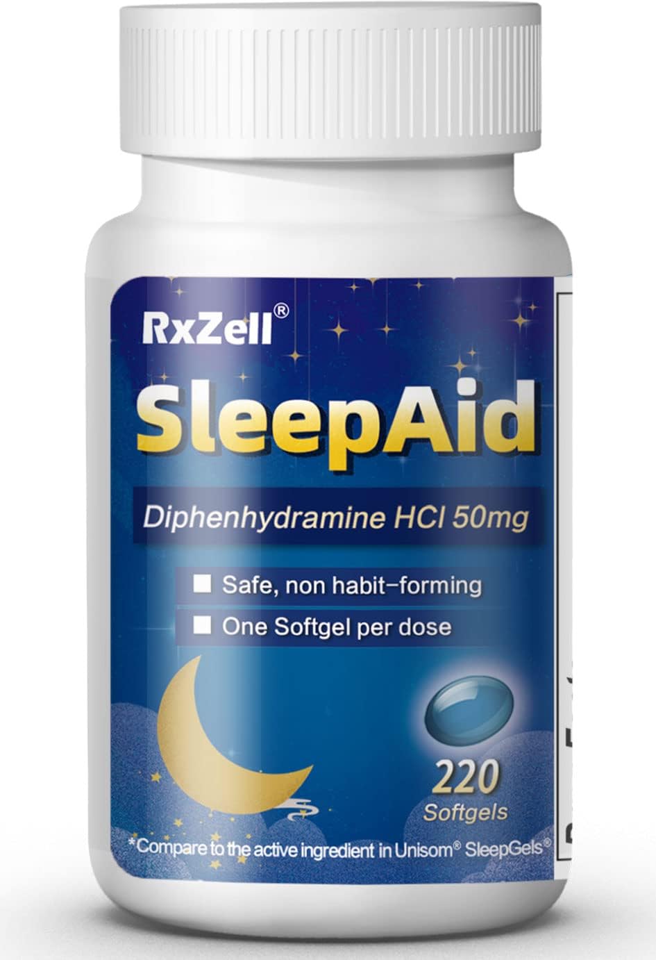 Sleep Aid, Diphenhydramine HCl 50mg, 220 Softgels - Fall Asleep Faster, Deeper Restful Sleeping, Non Habit-Forming