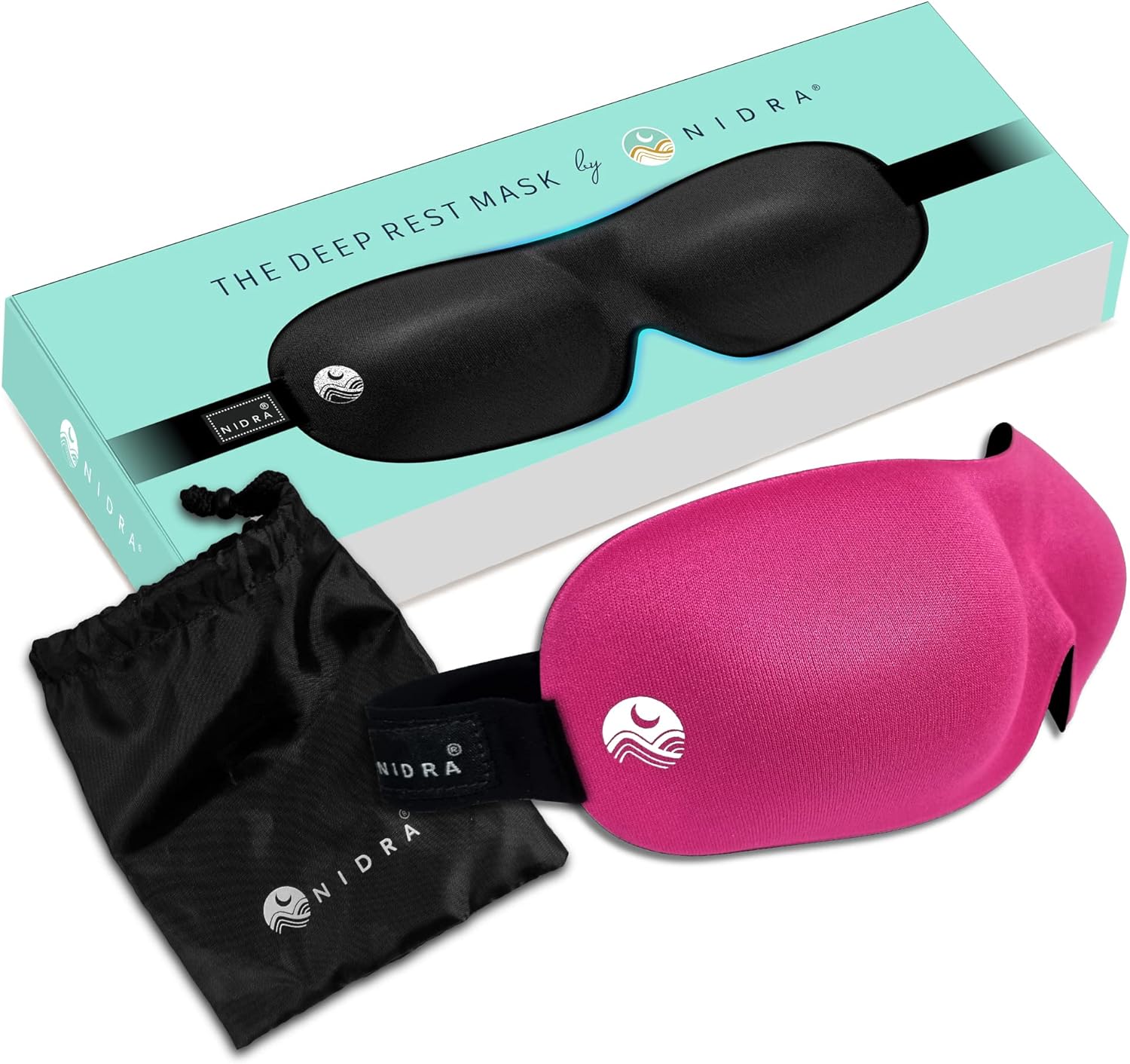 Nidra Sleep Mask for Women and Men, Blackout Eye Mask for Longer Deep Rest, 3D Comfort Contoured for Side Sleepers, Lightweight and Soft, Light Blocking for Travel, Yoga, Sleeping - Pink