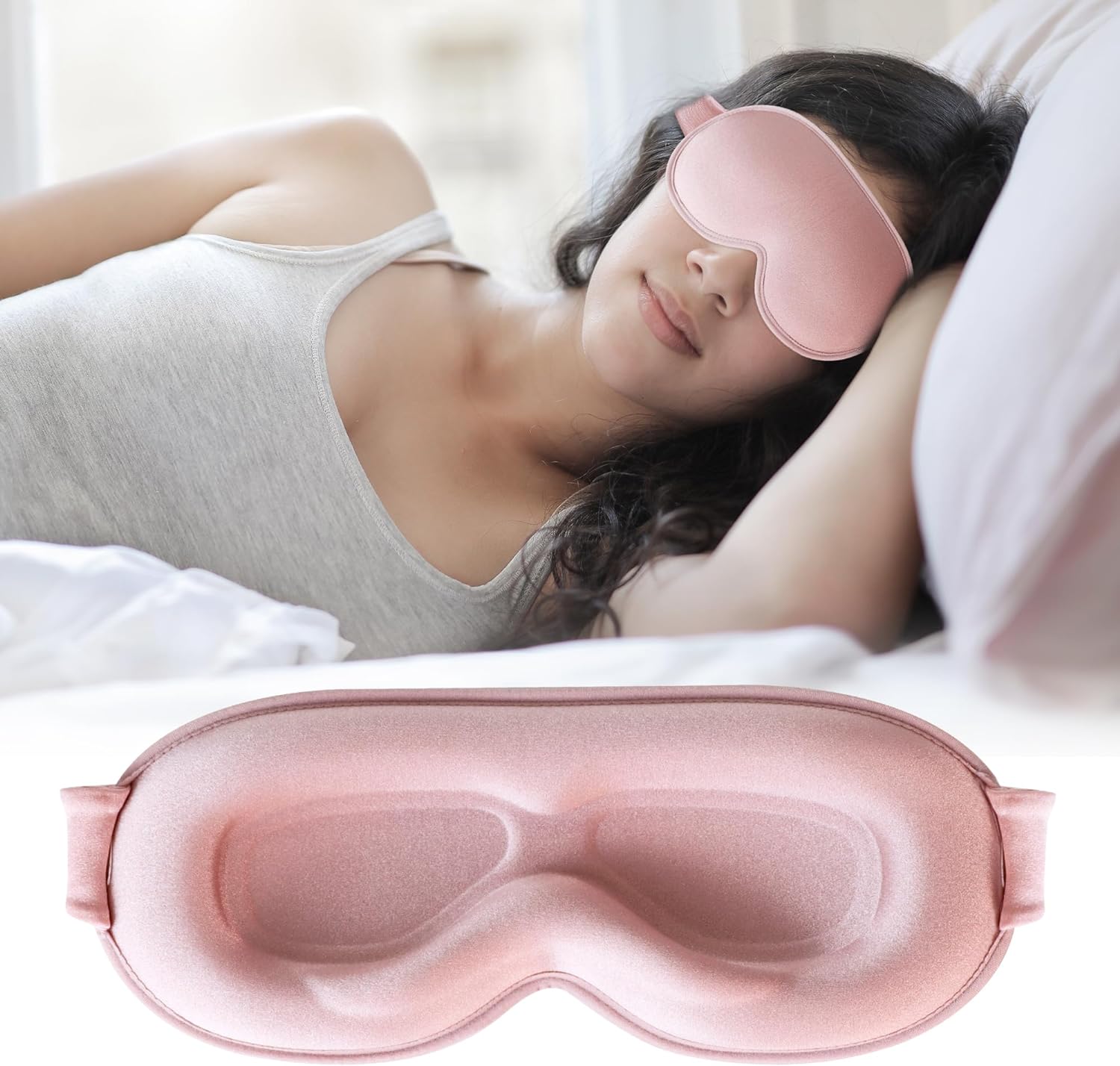 Sleep Mask,Upgraded 3D Deep Contoured Eye Mask for Sleeping,No Pressure Eye Covers 99% Block Out Light Eye Mask with Adjustable Elastic Strap for Sleeping, Yoga, Traveling (1pc,Pink)