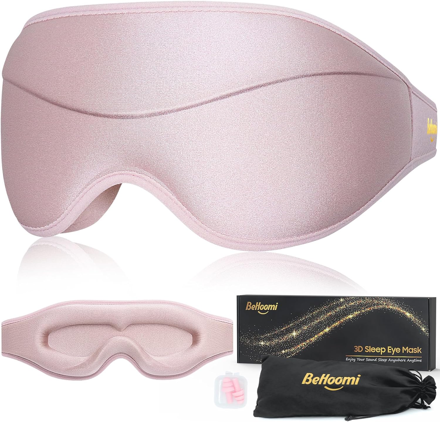 Sleep Mask, Premium Eye Mask for Sleeping, Total Blackout, Superior Soft Comfort, Upgraded 3D Ergonomic Designed Sleeping Mask for Home, Office, Travel, Meditation, Yoga, Pink