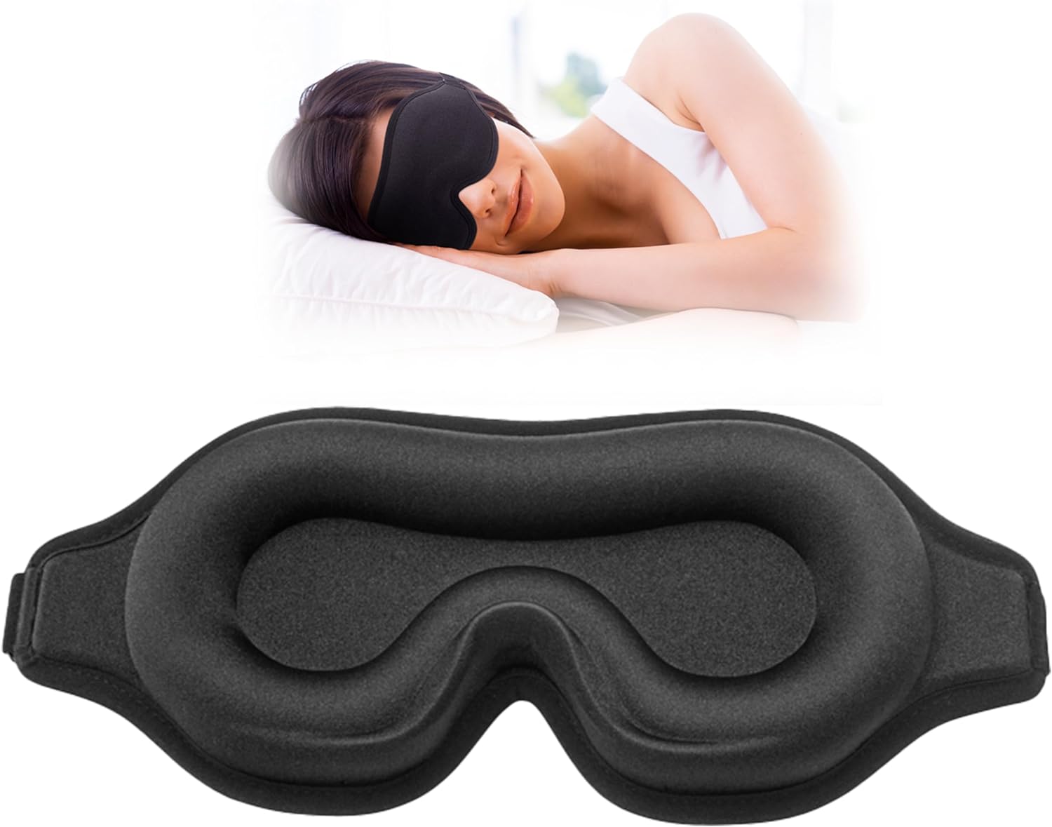 This sleep eye mask is probably the BEST sleep eye mask I've ever purchased. It' 3D shape fits comfortably around my eyes, blocking out all light to provide that black-out feel. The strap is adjustable so I can make the mask as snug or as loose as I'd like, and the mask stays on all night...regardless of how wild I may sleep. The ear plugs that come with it work good as well...talk about good noise cancellation for a good and peaceful night' sleep! The travel bag for the eye mask and travel ca