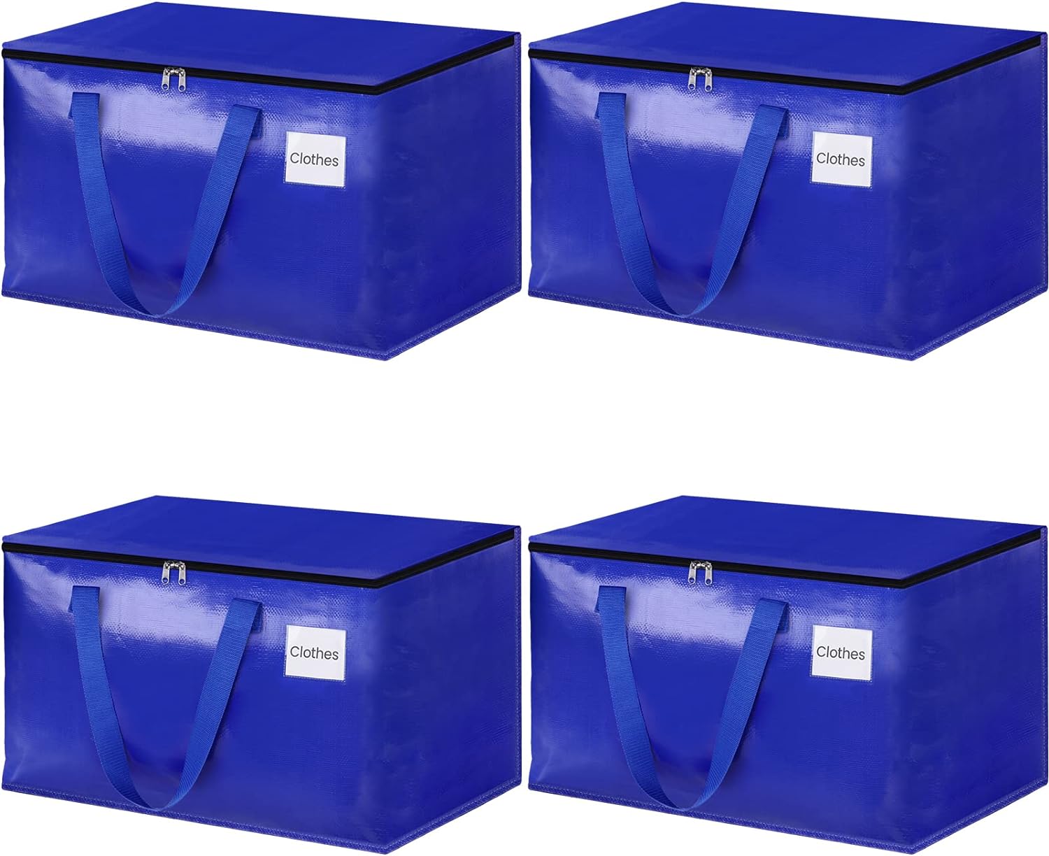 HomeHacks Moving Bags Heavy Duty with Strong Zippers and Handles Collapsible Moving Supplies, Storage Totes for Packing & Moving Storing 125L,4-Pack, Blue
