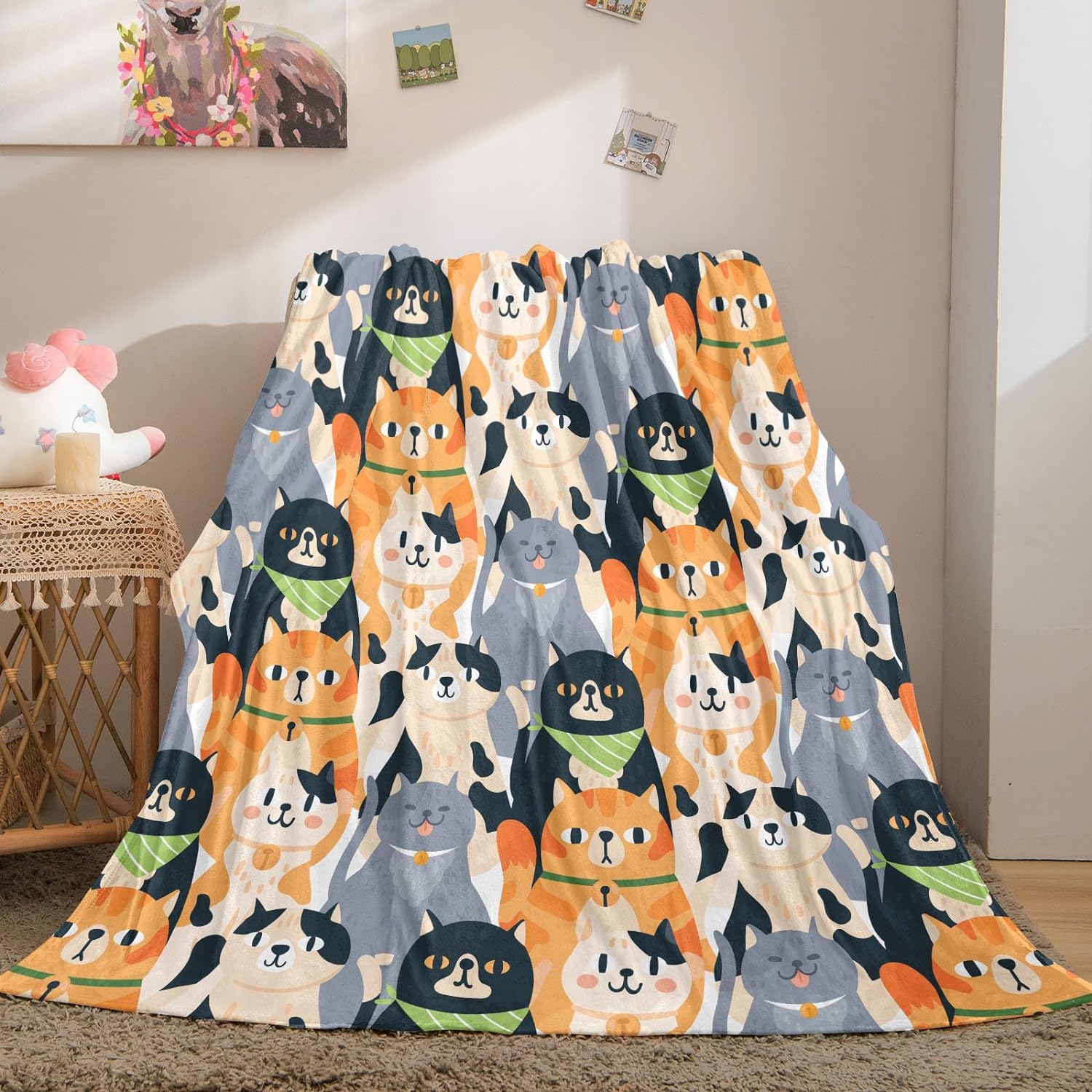 Bedbay Throw Blanket for Kids Boys Girls Cute Pet Cats Flannel Throw Blanket All Season Super Soft Cozy Blanket for Bed Couch Kawaii Cat Boys Girls Throw Blanket(Muti,Throw(5060))