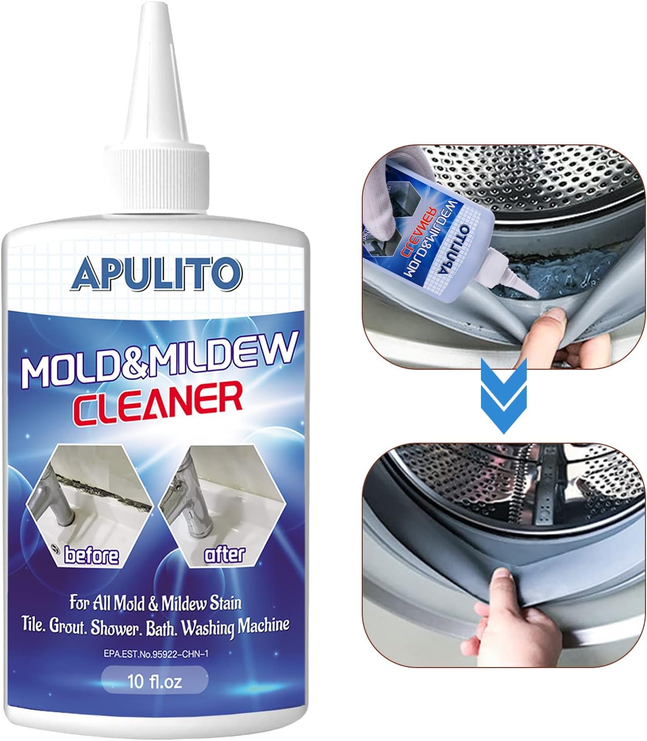 This product is a very easy and the most effective item. I have used my washing machine behind small hard to reach gasket area, which it had a lot mildew growing. I apply the area the first and run the Landry machine. The mildew did not came out all of them the first, after I tried three or four time, it came out all clean. I apply the product the first time, after the many run the machine times, I did not apply it, but it worked. Due to did not came out the first time, the mildew was very band 