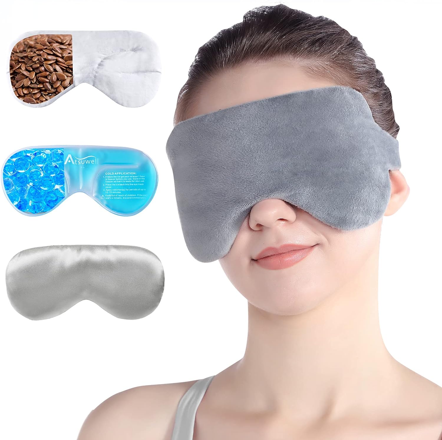 I'd like the mask fabric it is very soft and I like that you have three pieces. You get the outer cover with the head strap, you get the flax seed eye mask and you get the cold mask. I used it right away and warmed up the flaxseed mask for 15 seconds in my microwave. It was very comfortable and warm but not hot. I would not warm it for 30 seconds. I think that would be too hot for your eyes. I liked the eye mask that comes with this it is like a silk fabric very soft and very comfortable. I wish