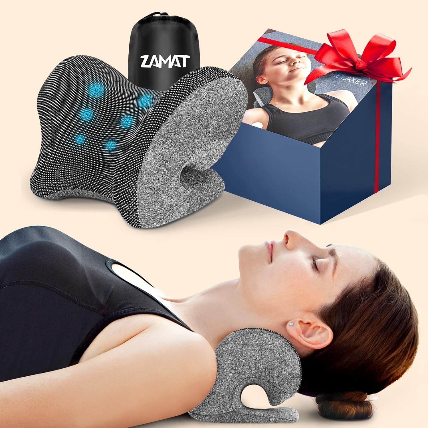 ZAMAT Neck and Shoulder Relaxer w/Magnetic Therapy Pillowcase, Neck Stretcher Chiropractic Pillows for Pain Relief, Cervical Traction Device for Relieve TMJ Headache Muscle Tension Spine Alignment