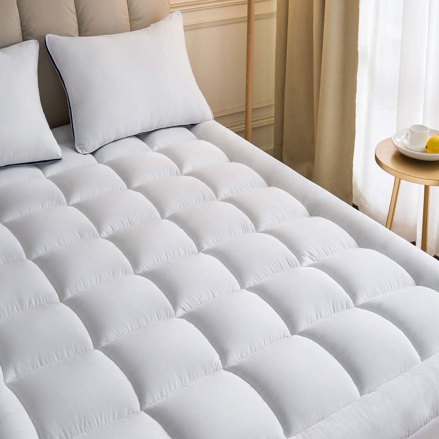 Mattress Topper Full 54x75 Inches Quilted Back Pain Relief Plush Down Alternative Pillow Top Fitted Skirt Protector Cooling Mattress Pad Deep Pocket Fits 20 Inches Soft White