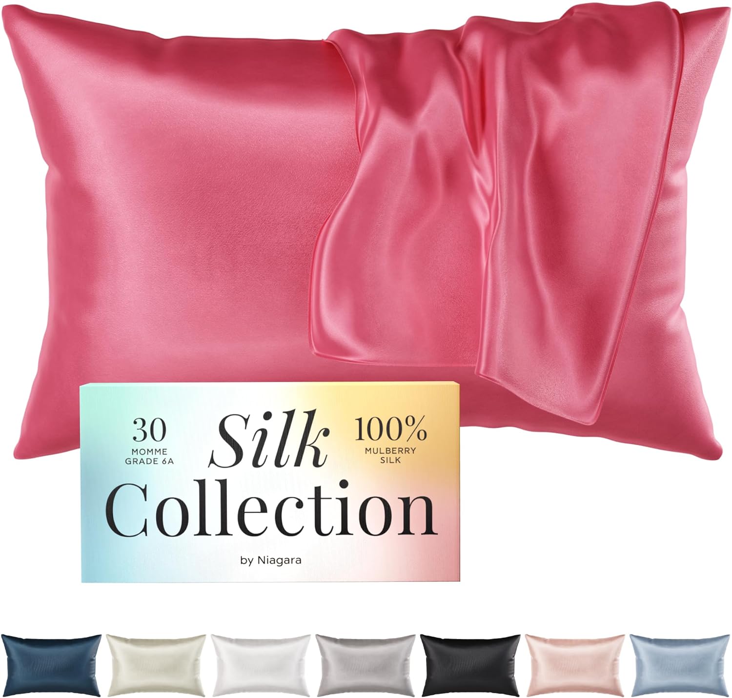 Niagara 100% Mulberry Silk Pillowcase - 30 Momme Silk Pillow case for Hair and Skin - Grade 6A Silk Pillow Cases with Zipper - Soft & Cooling Bright Pink Silk Pillowcase Queen Size (20x30)