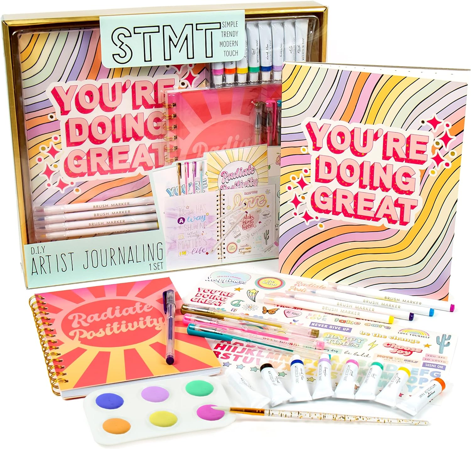 Bought this as a gift so beyond the initial packaging I cant comment, I can say though that the entire set looks so cute and fun. Definitely worth the money, perfect size and not a bunch of clutter. Beginning journalers will enjoy.