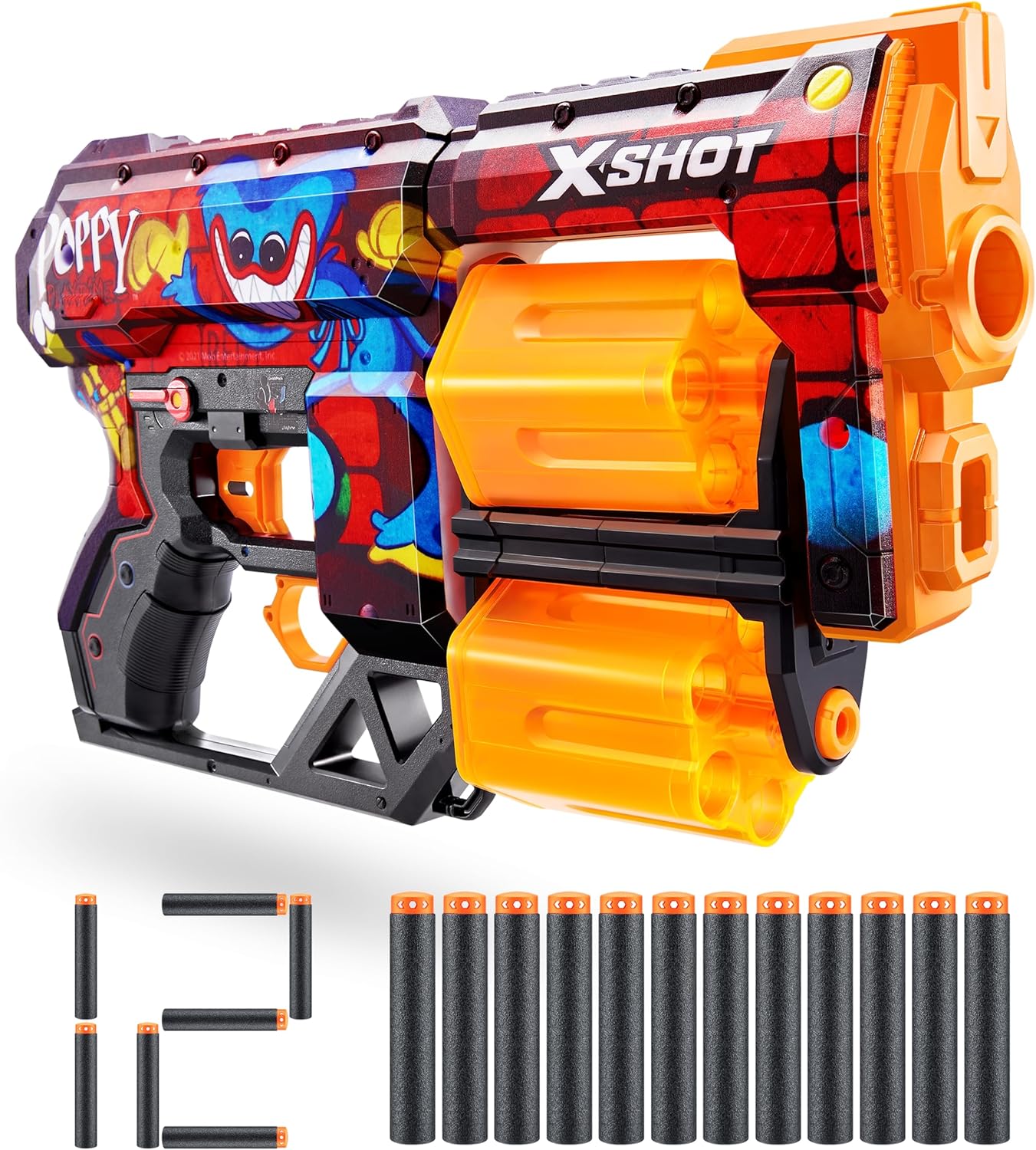 X shot has great guns at great prices. They work great and they are a lot of fun. Poppy playtime is obviously not kid appropriate and yet kids love it so much the art does look very cool here.