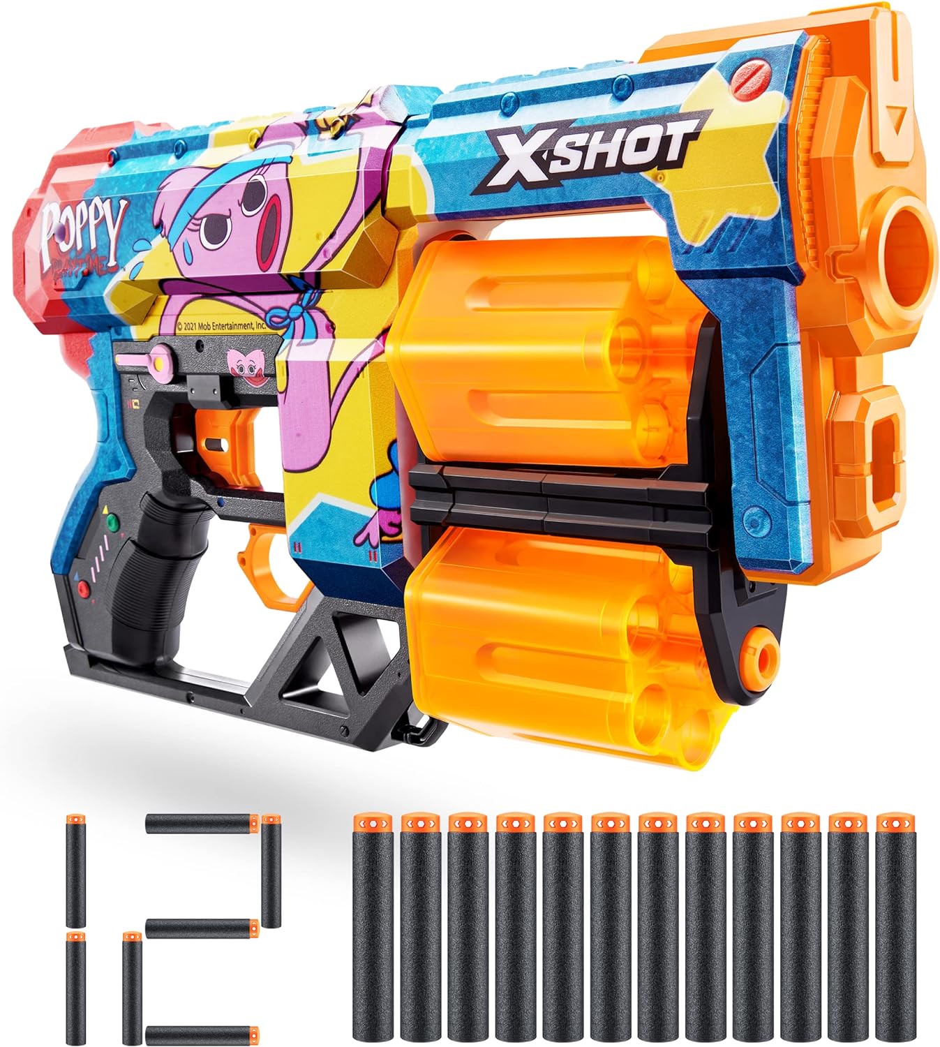 X-Shot Skins Dread Blaster - Poppy Playtime (Kissy) by ZURU with 12 Darts, Rotating Double Barrel, Air Pocket Dart Technology, Toy Foam Blaster for Kids, Teens and Adults