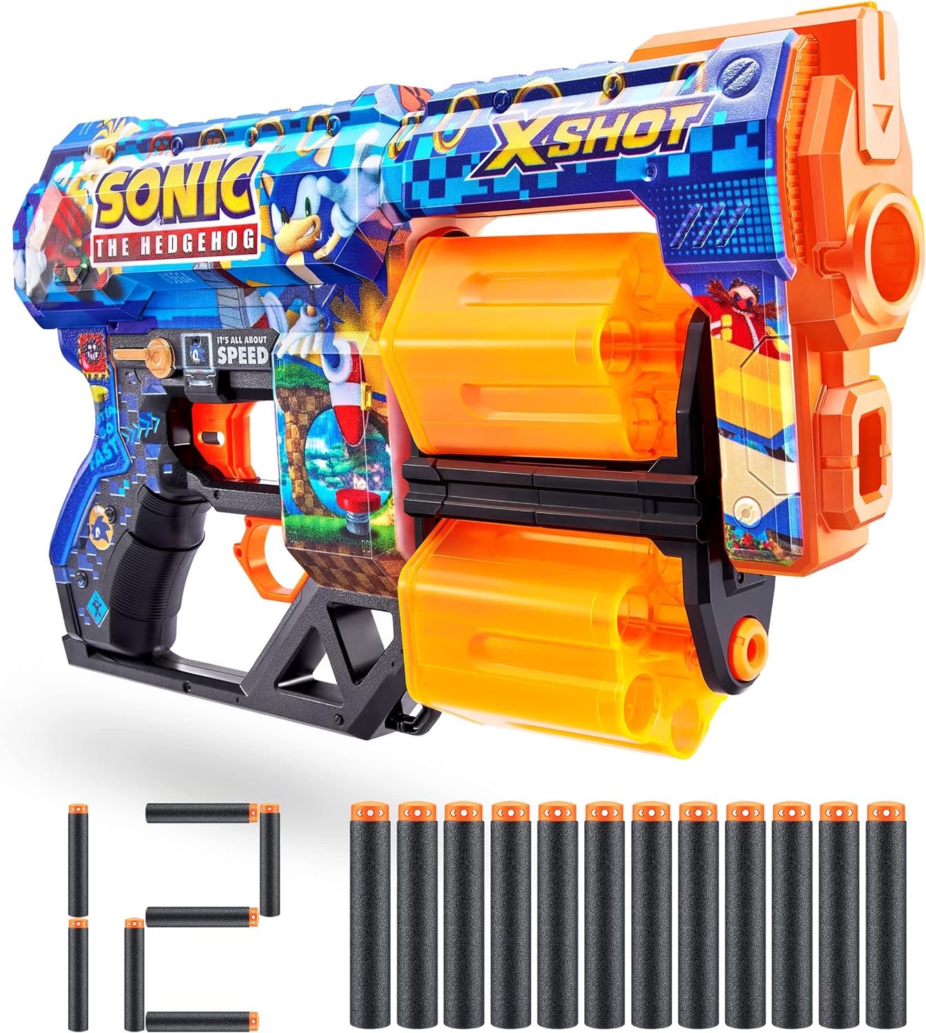 X-Shot Skins Dread Foam Blaster (12 Dart) by ZURU x Sonic The Hedgehog Toy for Kids, Teens, Adults