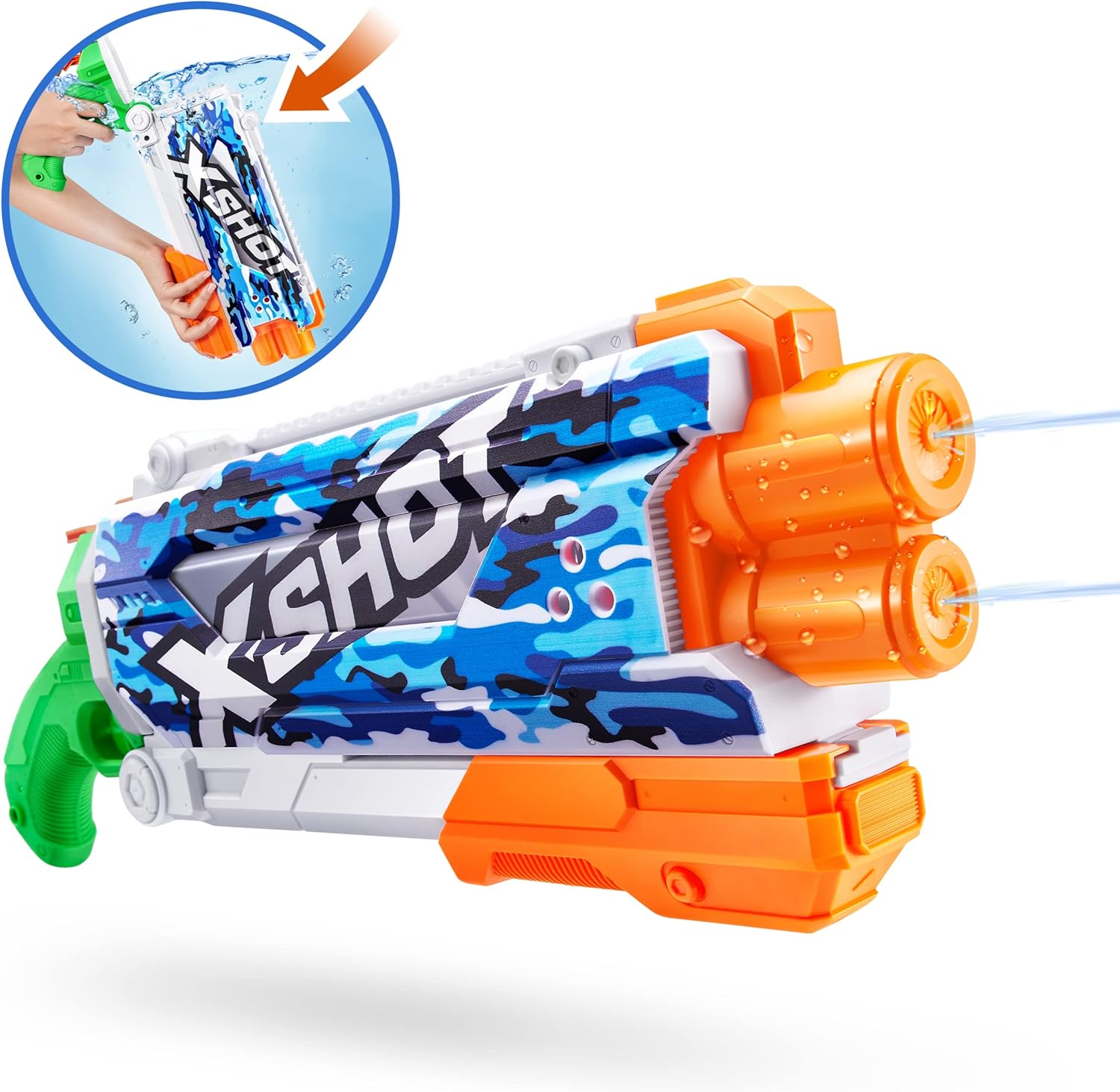X-Shot Water Fast-Fill Skins Pump Action Water Blaster Blue Water Camo by ZURU XShot Watergun (Fills with Water in just 1 Second!)