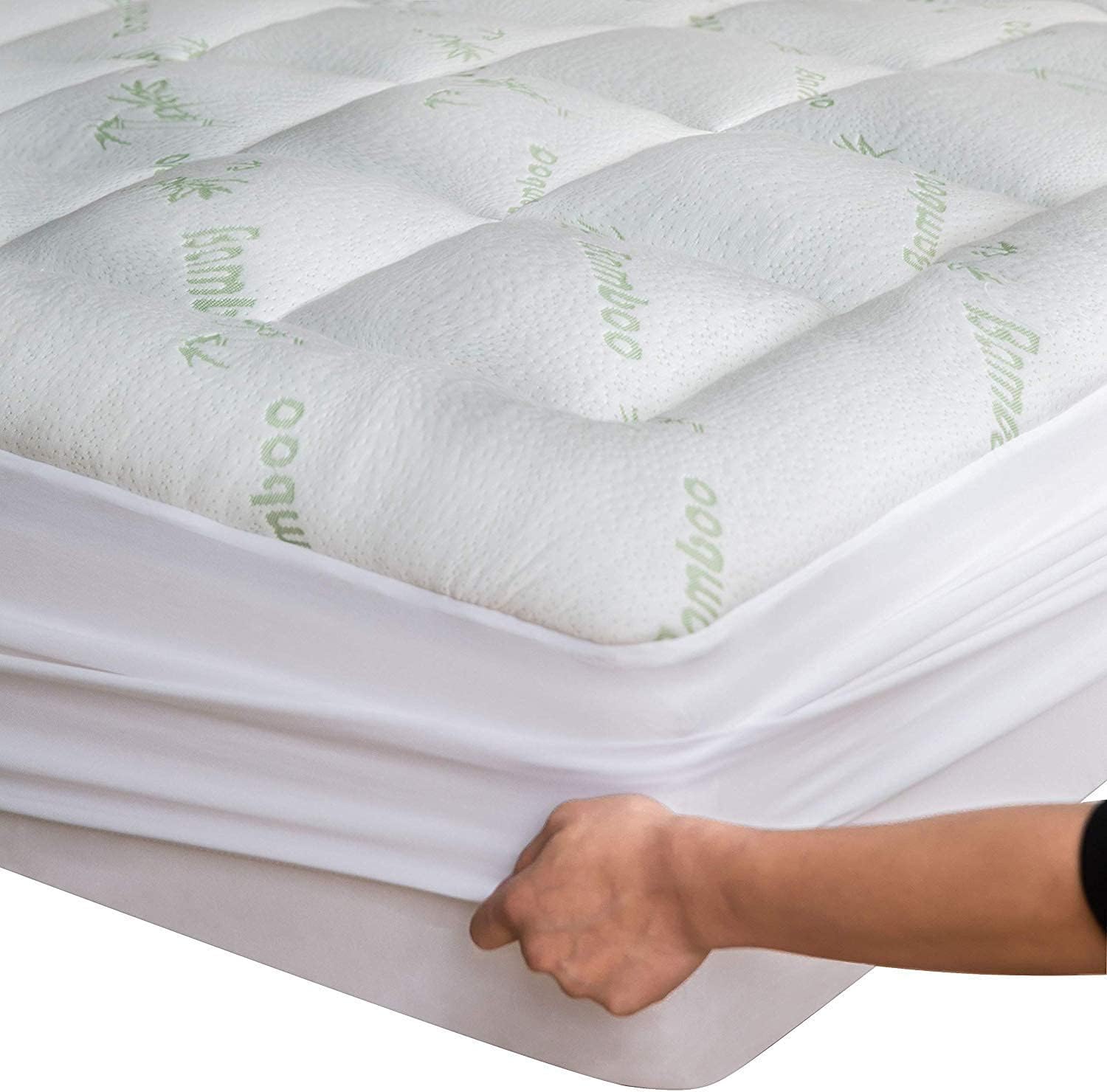 Bamboo Twin Mattress Topper - Thick Cooling Breathable Pillow Top Mattress Pad for Back Pain Relief - Deep Pocket Topper Fits 8-20 Inches Mattress (Viscose Made from Bamboo, 39x75 Inches)